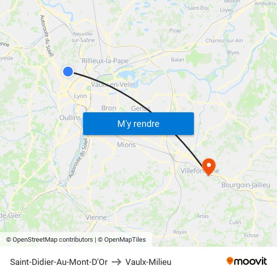 Saint-Didier-Au-Mont-D'Or to Vaulx-Milieu map