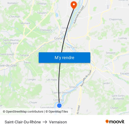 Saint-Clair-Du-Rhône to Vernaison map
