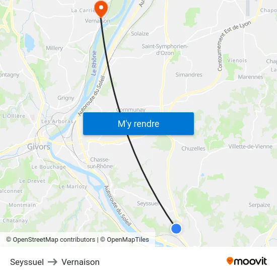 Seyssuel to Vernaison map