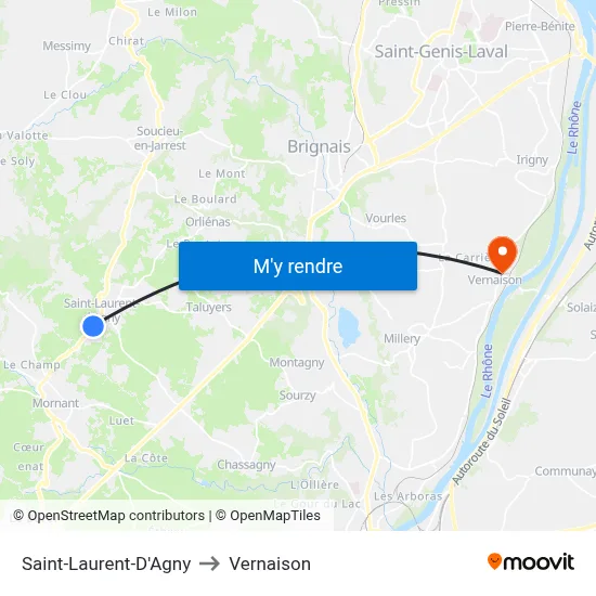 Saint-Laurent-D'Agny to Vernaison map