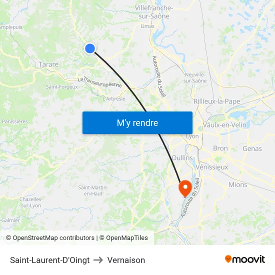 Saint-Laurent-D'Oingt to Vernaison map