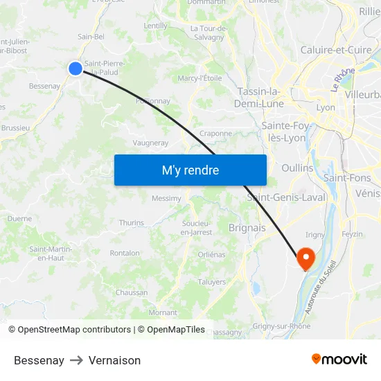 Bessenay to Vernaison map