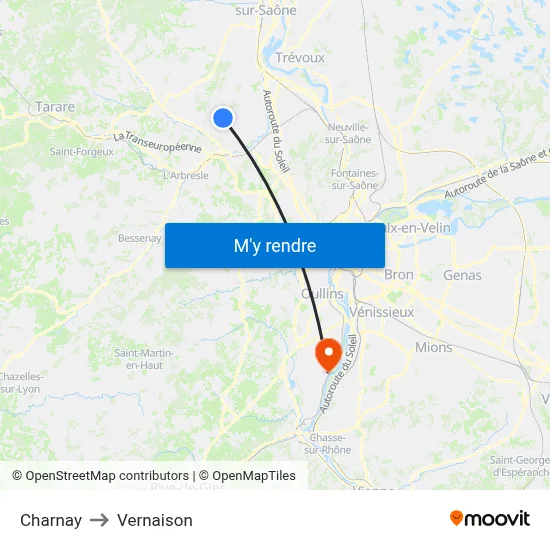 Charnay to Vernaison map
