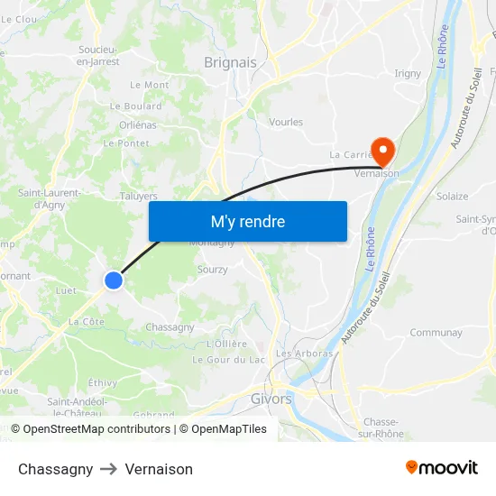 Chassagny to Vernaison map