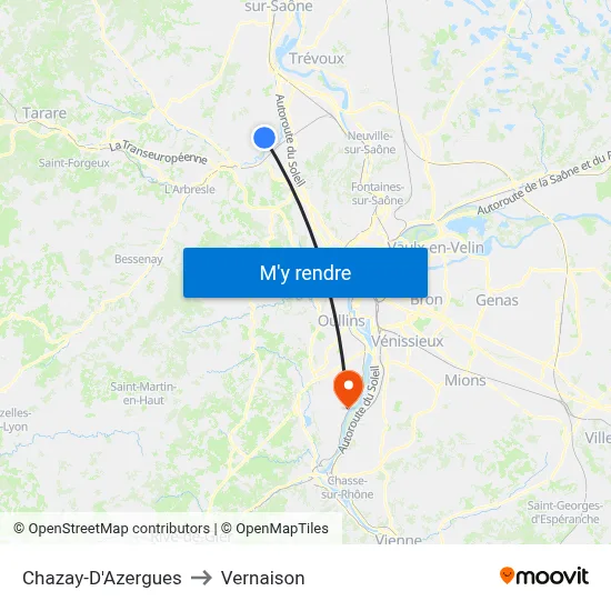 Chazay-D'Azergues to Vernaison map