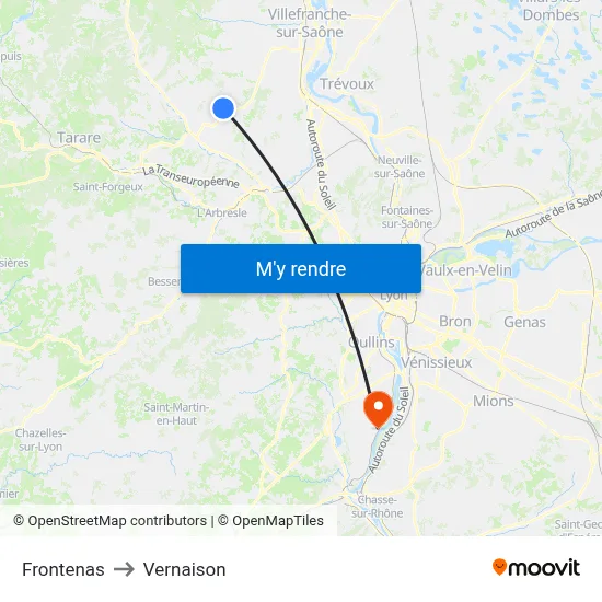 Frontenas to Vernaison map