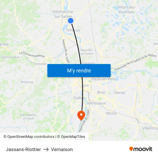 Jassans-Riottier to Vernaison map