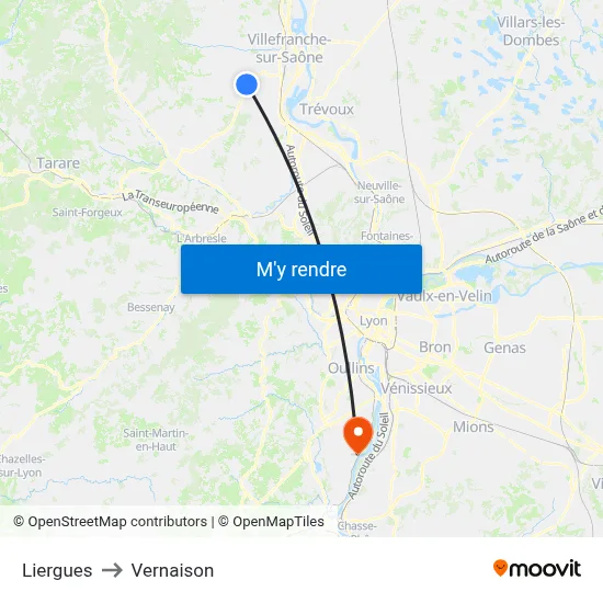 Liergues to Vernaison map