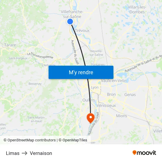 Limas to Vernaison map