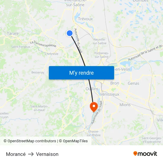 Morancé to Vernaison map