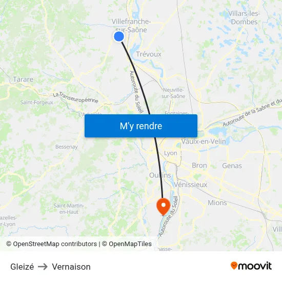 Gleizé to Vernaison map