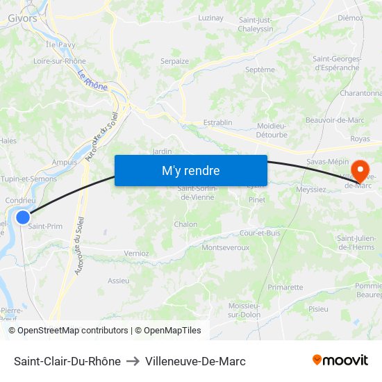 Saint-Clair-Du-Rhône to Villeneuve-De-Marc map