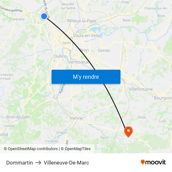 Dommartin to Villeneuve-De-Marc map