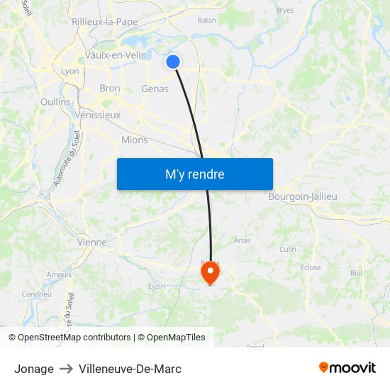 Jonage to Villeneuve-De-Marc map