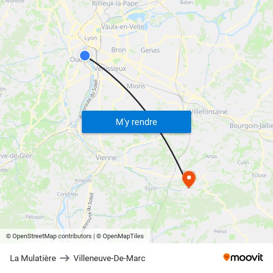 La Mulatière to Villeneuve-De-Marc map