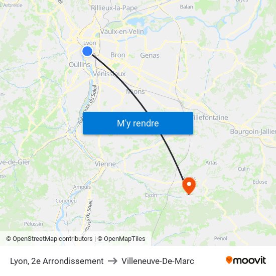 Lyon, 2e Arrondissement to Villeneuve-De-Marc map