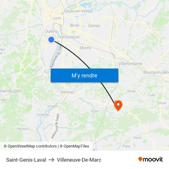 Saint-Genis-Laval to Villeneuve-De-Marc map