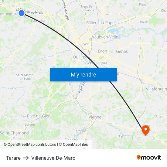Tarare to Villeneuve-De-Marc map