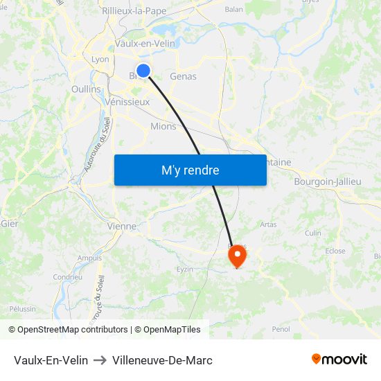 Vaulx-En-Velin to Villeneuve-De-Marc map