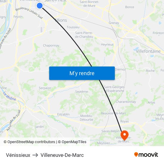 Vénissieux to Villeneuve-De-Marc map