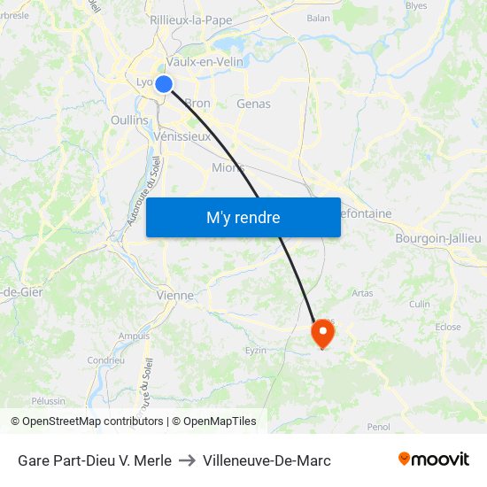 Gare Part-Dieu V. Merle to Villeneuve-De-Marc map