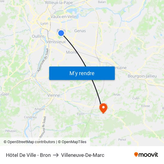 Hôtel De Ville - Bron to Villeneuve-De-Marc map