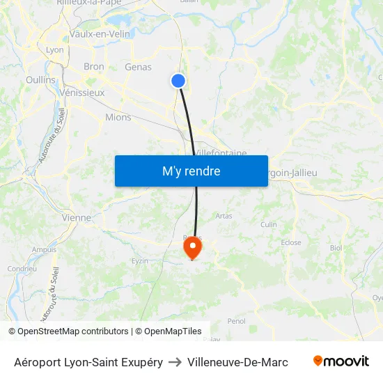 Aéroport Lyon-Saint Exupéry to Villeneuve-De-Marc map