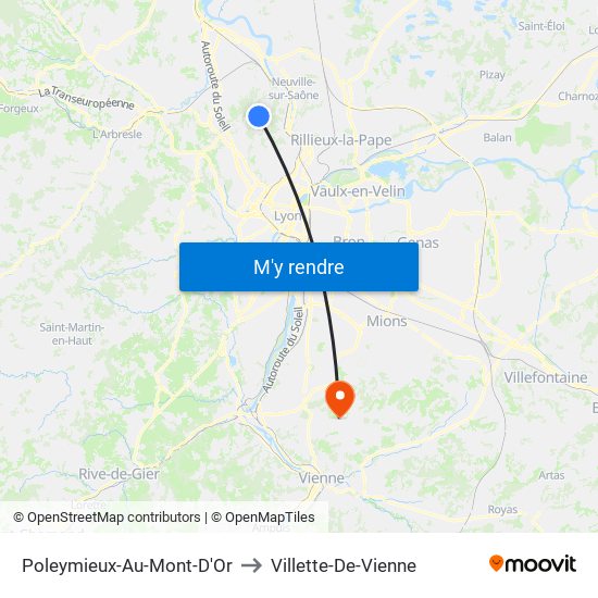 Poleymieux-Au-Mont-D'Or to Villette-De-Vienne map