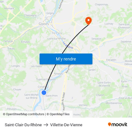 Saint-Clair-Du-Rhône to Villette-De-Vienne map