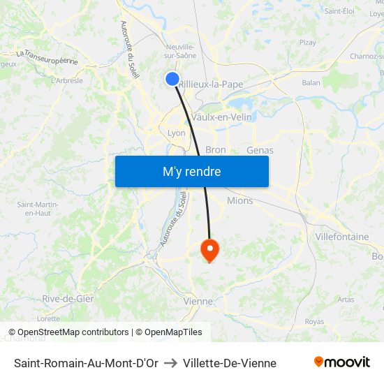 Saint-Romain-Au-Mont-D'Or to Villette-De-Vienne map
