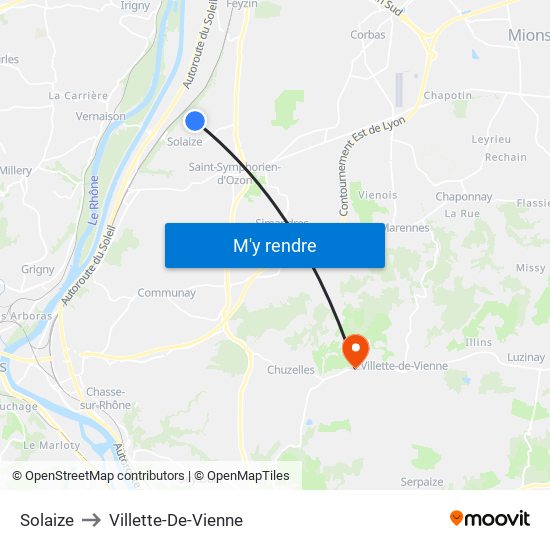 Solaize to Villette-De-Vienne map