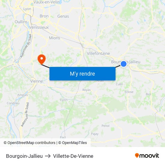 Bourgoin-Jallieu to Villette-De-Vienne map