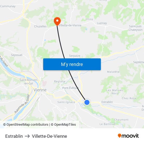Estrablin to Villette-De-Vienne map