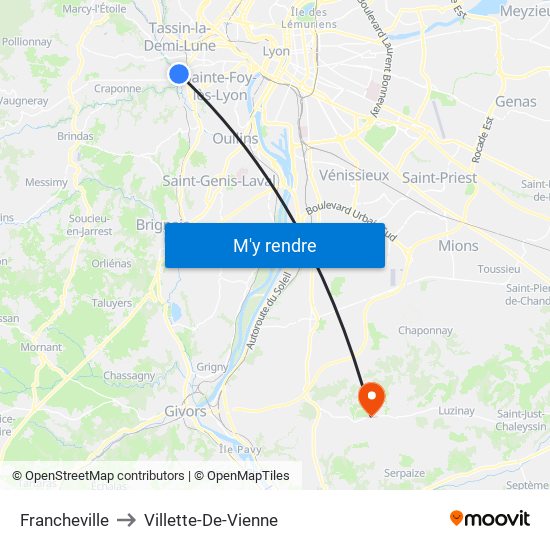 Francheville to Villette-De-Vienne map