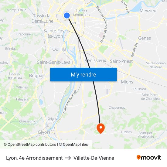 Lyon, 4e Arrondissement to Villette-De-Vienne map