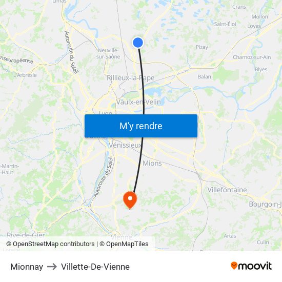 Mionnay to Villette-De-Vienne map