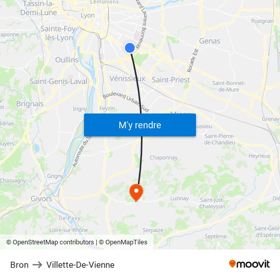 Bron to Villette-De-Vienne map