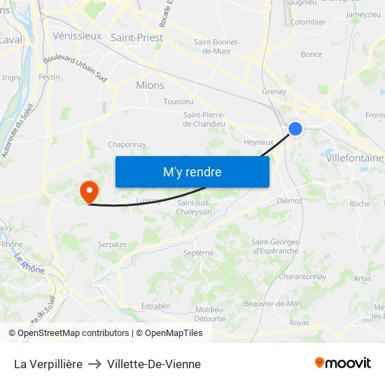 La Verpillière to Villette-De-Vienne map