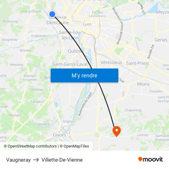 Vaugneray to Villette-De-Vienne map