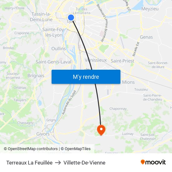 Terreaux La Feuillée to Villette-De-Vienne map