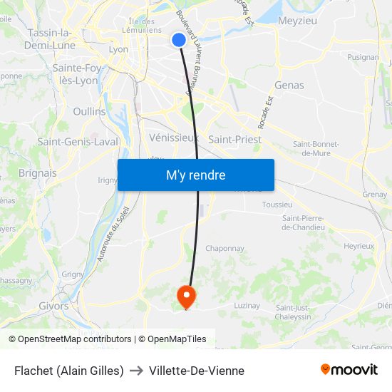 Flachet (Alain Gilles) to Villette-De-Vienne map