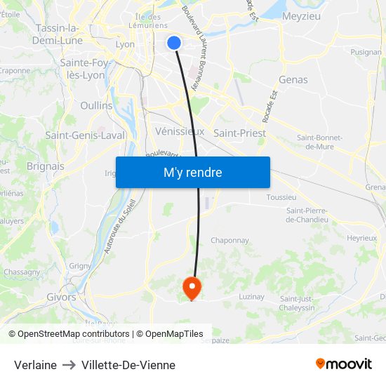 Verlaine to Villette-De-Vienne map