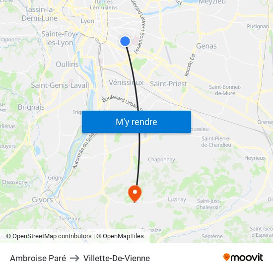 Ambroise Paré to Villette-De-Vienne map