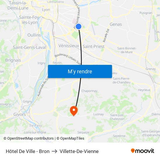 Hôtel De Ville - Bron to Villette-De-Vienne map