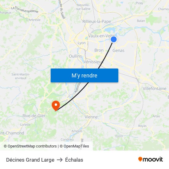 Décines Grand Large to Échalas map