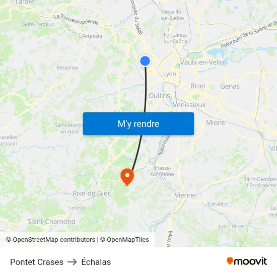 Pontet Crases to Échalas map