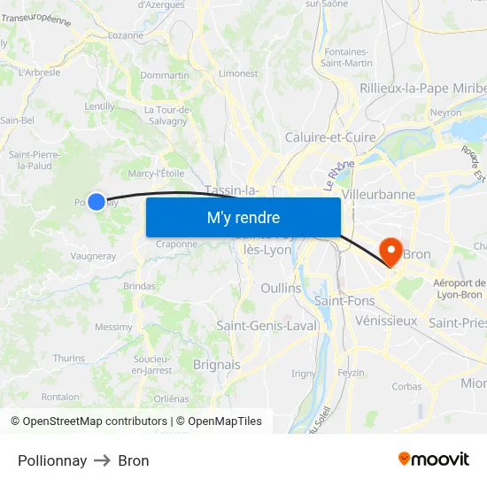 Pollionnay to Bron map