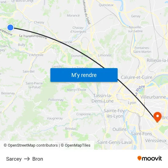 Sarcey to Bron map
