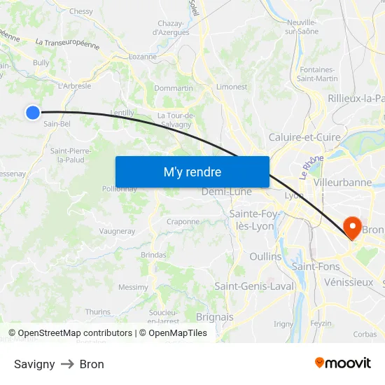 Savigny to Bron map