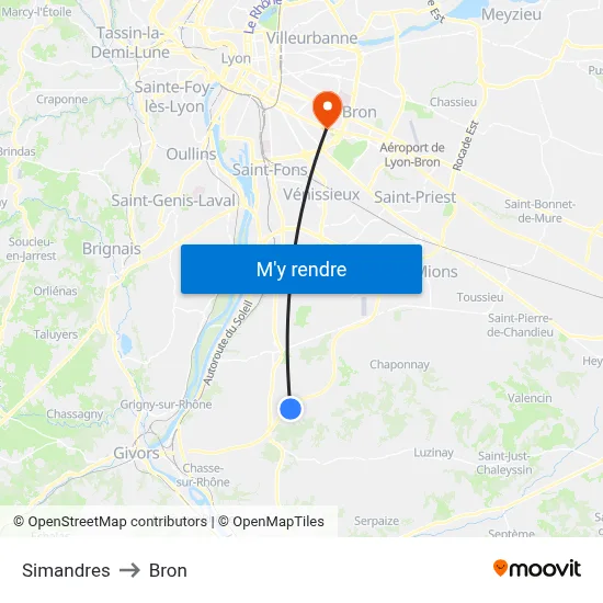 Simandres to Bron map
